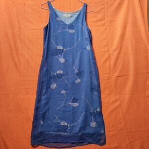 Vintage 90s Sz 4 Blue Floral Mesh Layer Sleeveless Sheath Dress Phoebe Buffay